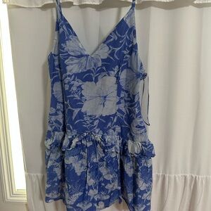 LoveShackFancy Blue and White Floral Mini Dress